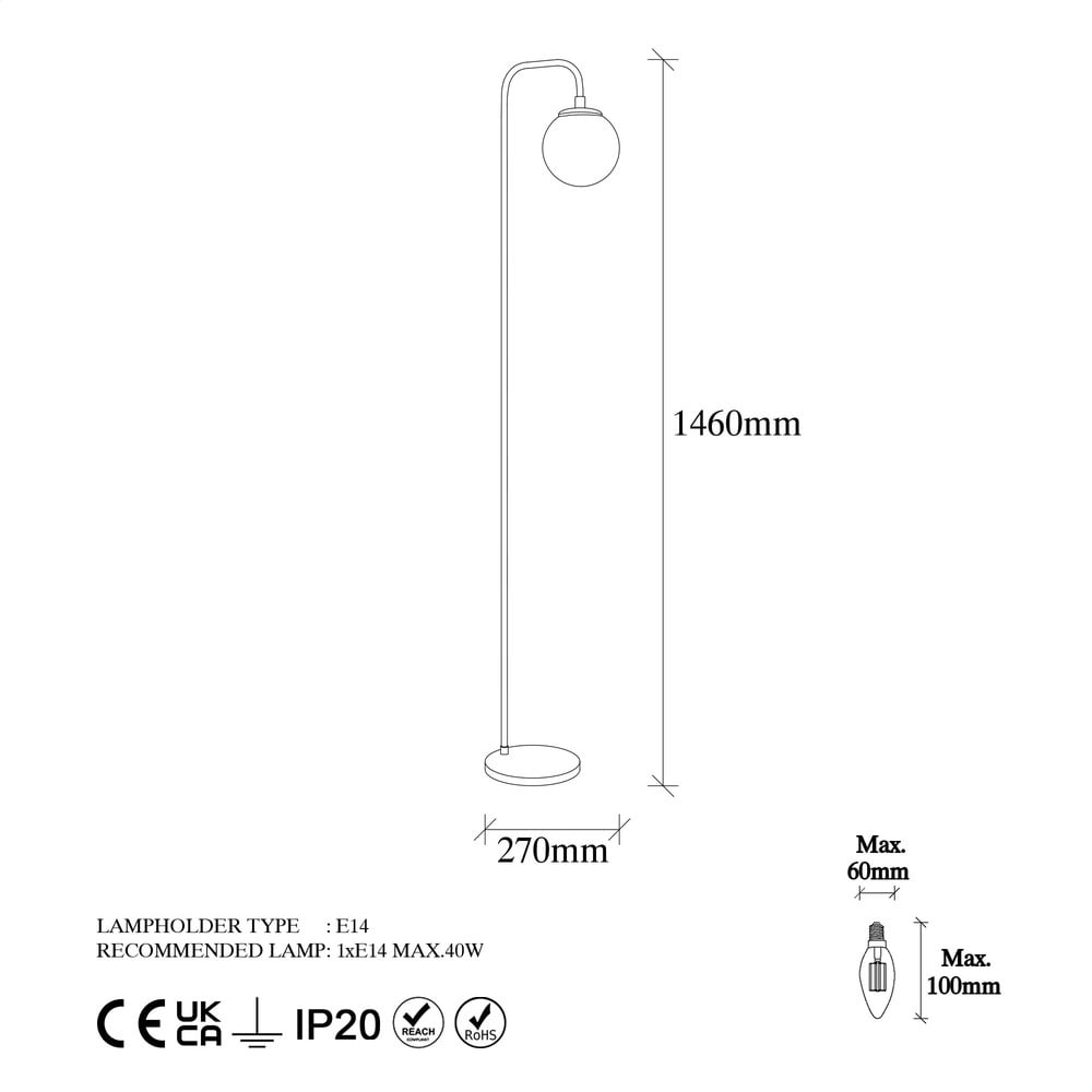 Biała/w kolorze mosiądzu lampa stojąca ze szklanym kloszem (wysokość 146 cm) Viran – Opviq lights (zdjęcie 6)