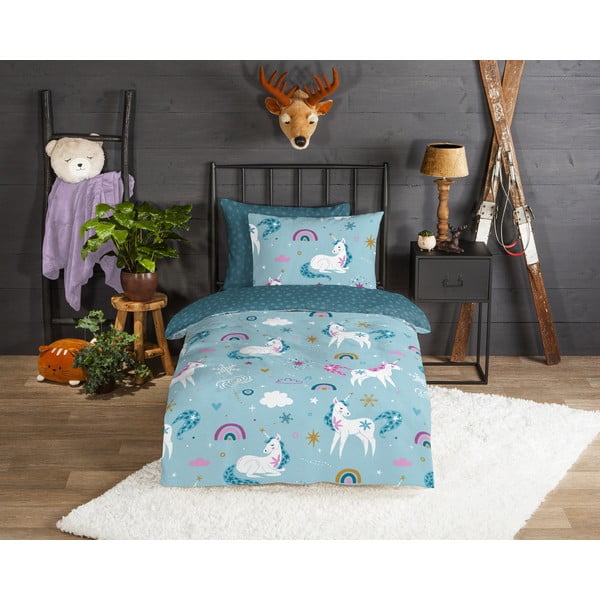 Flanelowa pościel dziecięca jednoosobowa 140x200 cm Snowycorn – Good Morning-image-1