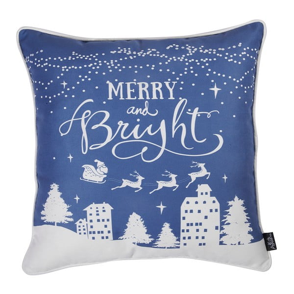 Niebieska poszewka na poduszkę z motywem świątecznym Mike & Co. NEW YORK Honey Merry and Bright, 45x45 cm