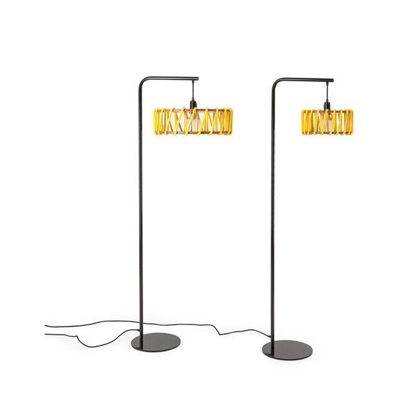 Lampa stojąca z czarną konstrukcją i małym żółtym kloszem EMKO Macaron-image-4