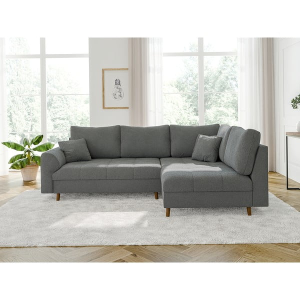 Szary narożnik z materiału bouclé (prawostronny/w kształcie litery L) Ariella – Ropez-image-1