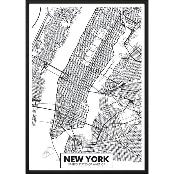 Plakat w ramie MAP/NEWYORK, 50x70 cm