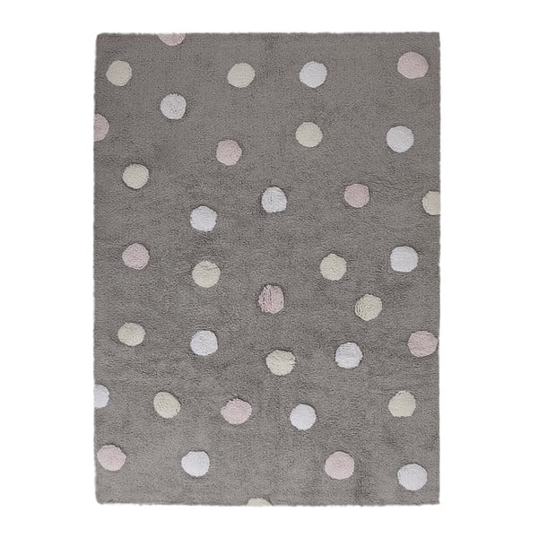 Szary dywan bawełniany wykonany ręcznie w różowe groszki Lorena Canals Polka, 120x160 cm
