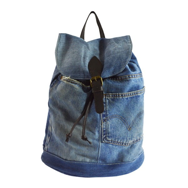 Niebieski plecak dżinsowy ze skórzanymi szelkami Chicca Borse Light