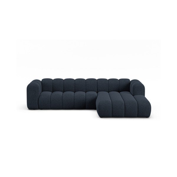 Ciemnoniebieski narożnik z tkaniny szenilowej (prawostronny/z szezlongiem) Lupine – Micadoni 