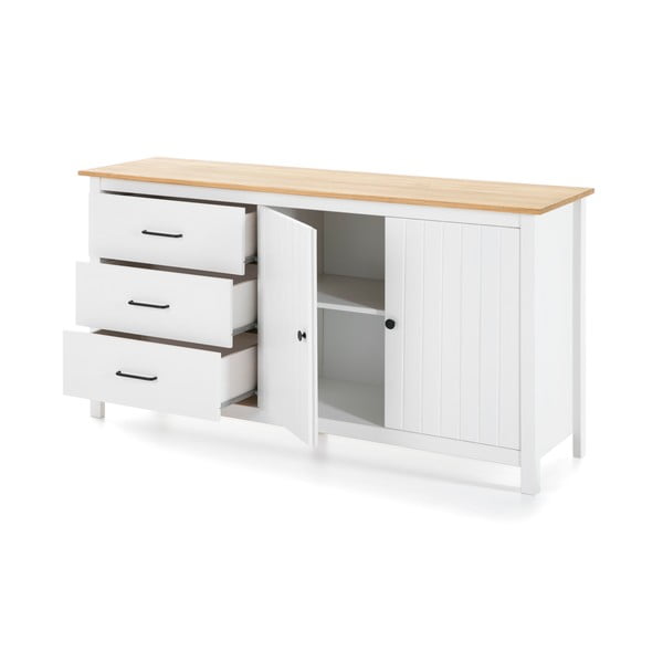 Biała niska komoda z litego drewna sosnowego 150x80 cm Miranda – Marckeric-image-4