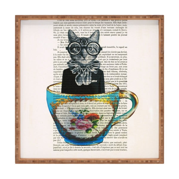 Drewniana taca dekoracyjna Cat In Mug, 40x40 cm