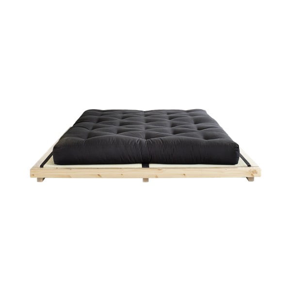 Łóżko dwuosobowe z drewna sosnowego z materacem i tatami Karup Design Dock Comfort Mat Natural Clear/Black, 140x200 cm