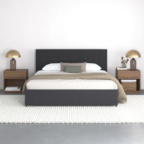 Ciemnoszare tapicerowane łóżko dwuosobowe ze schowkiem 180x200 cm Rose – Støraa-image-3