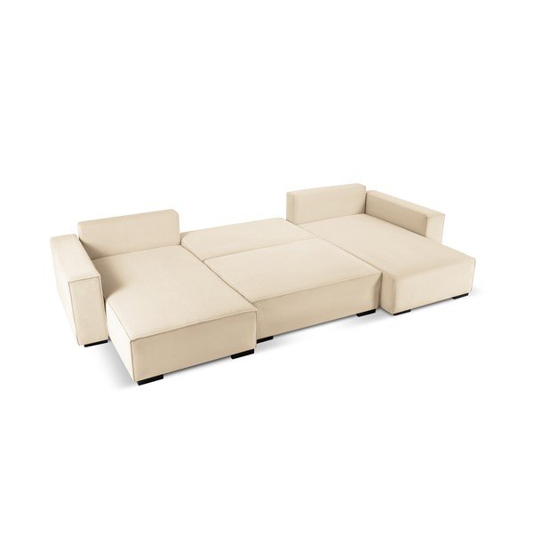 Beżowa sztruksowa rozkładana sofa w kształcie "U" Mazzini Sofas Azalea-image-3