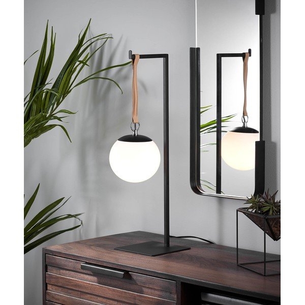 Czarna metalowa lampa stołowa z plastikowym kloszem (wysokość 60 cm) Monteiro – Kave Home-image-1