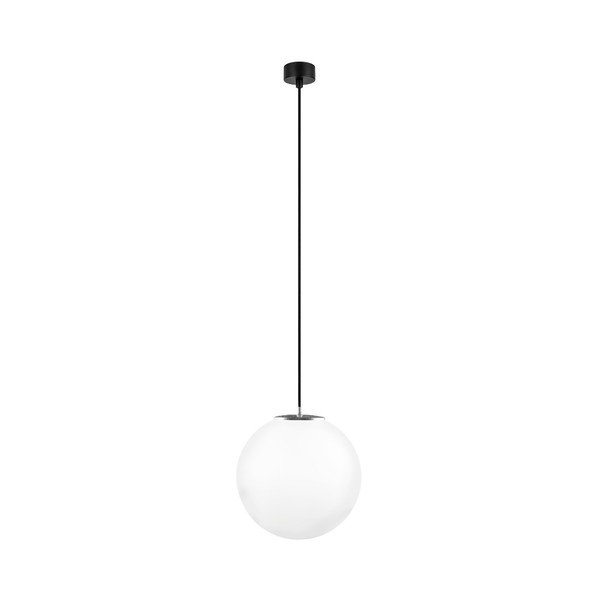 Biała lampa wisząca z czarnym kablem i detalem w srebrnej barwie Sotto Luce Tsuri, ⌀ 30 cm