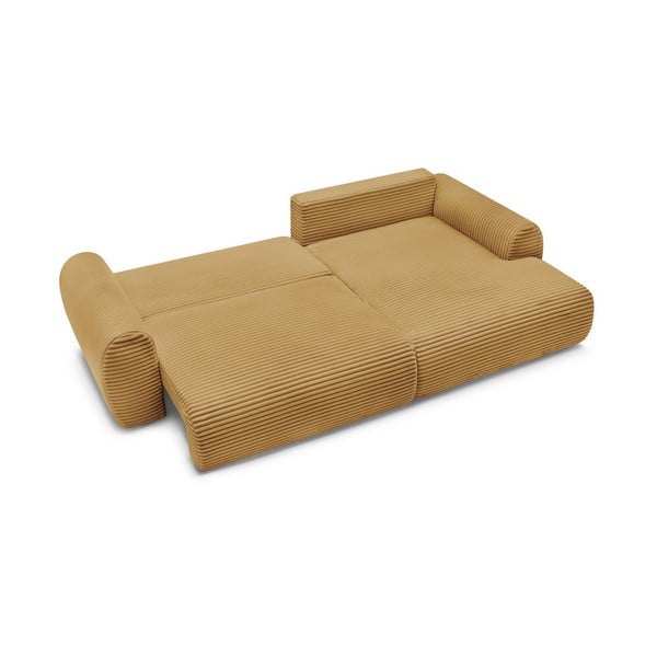 Musztardowy sztruksowy rozkładany narożnik (prawostronny) Lucien – Bobochic Paris-image-4