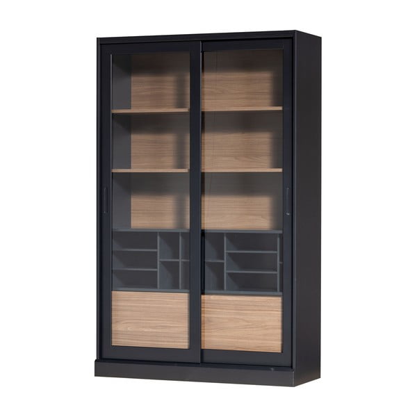 Czarno-naturalna witryna z litego drewna sosnowego z drzwiami przesuwnymi 125x200 cm James – WOOOD-image-2