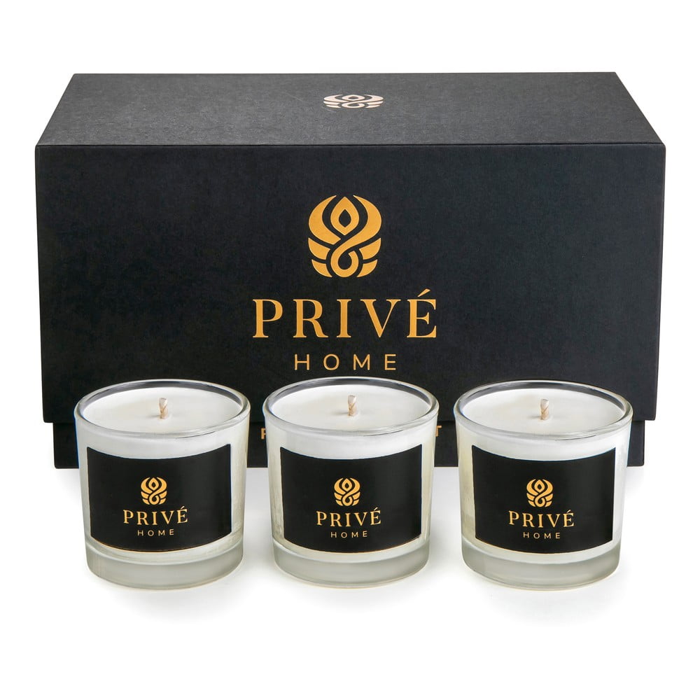 Zestaw 3 białych świec zapachowych Privé Home Lemon Verbena/Mimosa-Poire/Rose Pivoine