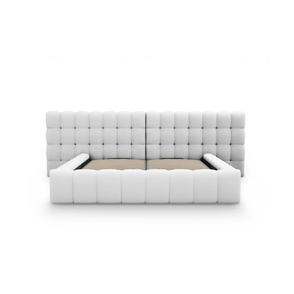 Jasnoszare tapicerowane łóżko dwuosobowe ze schowkiem i stelażem 200x200 cm Mamaia – Micadoni Home-image-4
