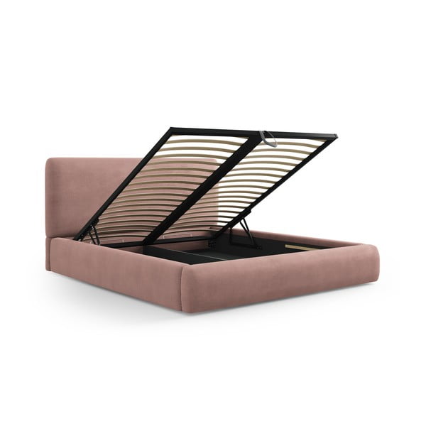 Różowe tapicerowane łóżko dwuosobowe ze schowkiem i stelażem 160x200 cm Colonel – Cosmopolitan Design-image-2