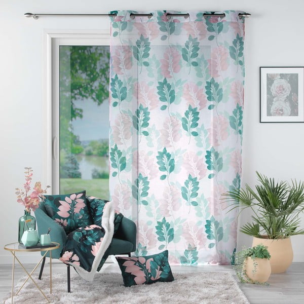 Biało-zielona firanka z woalu 140x280 cm Belline – douceur d'intérieur-image-2