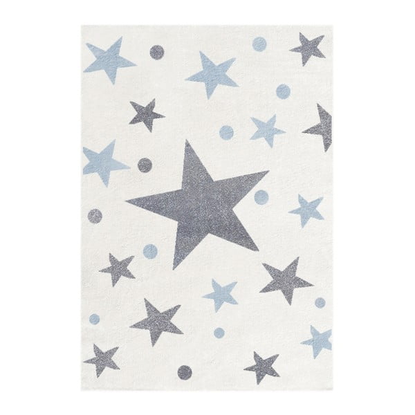 Biały dywan dziecięcy z szarymi i niebieskimi gwiazdami Happy Rugs Stars, 80x150 cm