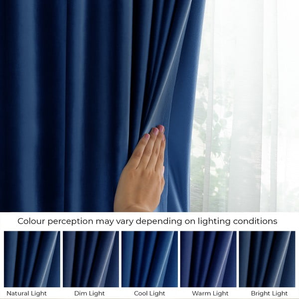 Ciemnoniebieska aksamitna zasłona częściowo zaciemniająca (dimout) 140x245 cm Eyelets – Restilo-image-4