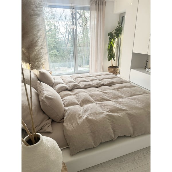 Beżowa pościel dwuosobowa muślinowa 200x200 cm Plain Muslin – Butter Kings-image-2