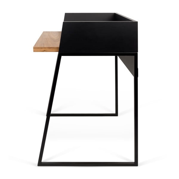 Czarne biurko z elementami z dekorem drewna orzecha TemaHome Volga Walnut-image-3
