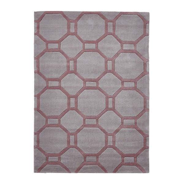 Szaro-różowy ręcznie tkany dywan Think Rugs Hong Kong Tile Grey & Rose, 120x170 cm