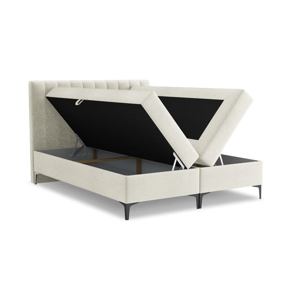 Beżowe łóżko kontynentalne ze schowkiem 180x200 cm Puhala – Makamii-image-1