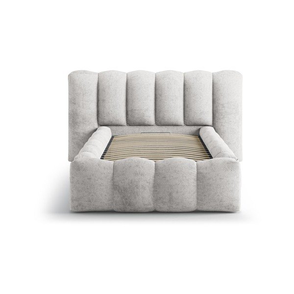 Szare tapicerowane łóżko jednoosobowe ze schowkiem i stelażem 90x200 cm Lupine – Micadoni -image-3