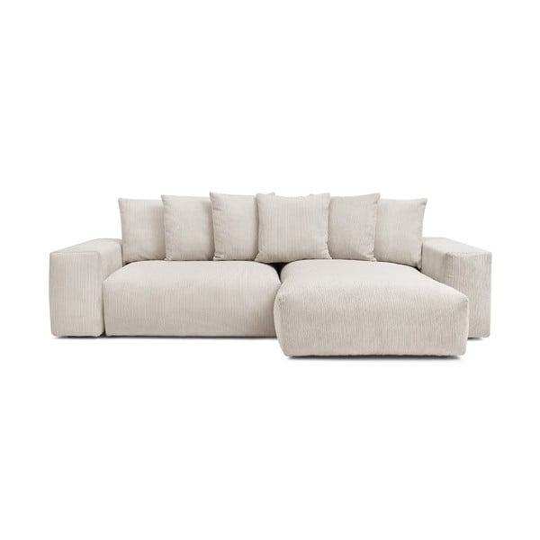 Kremowy sztruksowy rozkładany/ze schowkiem narożnik Voltaire – Bobochic Paris