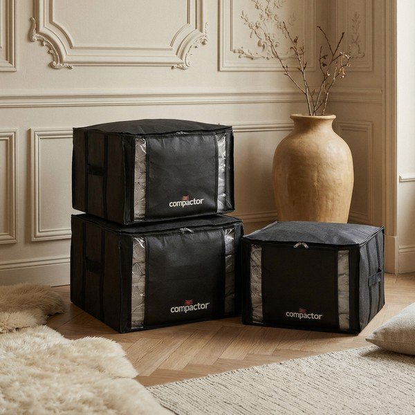 Czarne plastikowe pojemniki zestaw 3 szt. próżniowe 42x40x25 cm Black Edition – Compactor-image-1