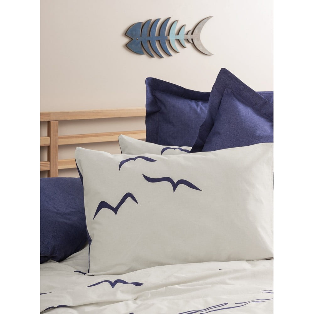 Niebiesko-kremowa pościel jednoosobowa z bawełny renforcé 140x200 cm Larum – Mijolnir (zdjęcie 3)