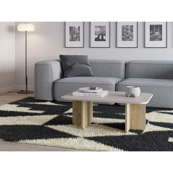 Kremowy/w naturalnym kolorze stolik w dekorze dębu 56x100 cm Hillary – Marckeric-image-1