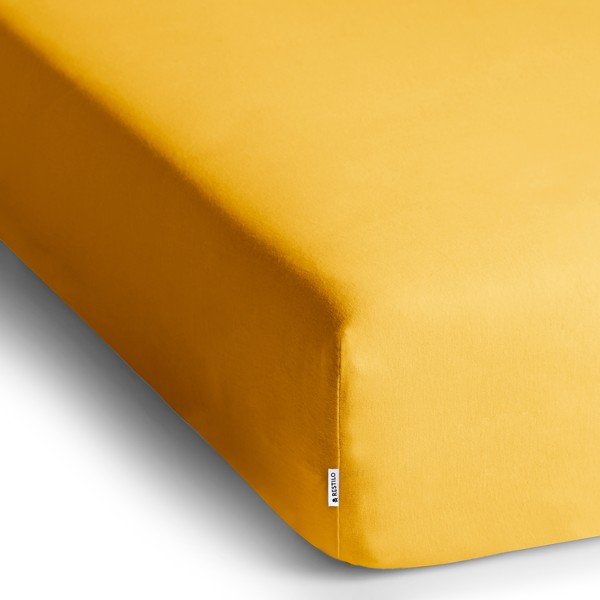 Żółte dżersejowe prześcieradło z gumką 180x200 cm Amber – Restilo-image-2