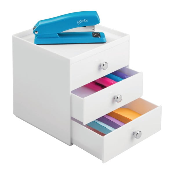 Biały pojemnik z 3 szufladami iDesign, wys. 18 cm-image-1