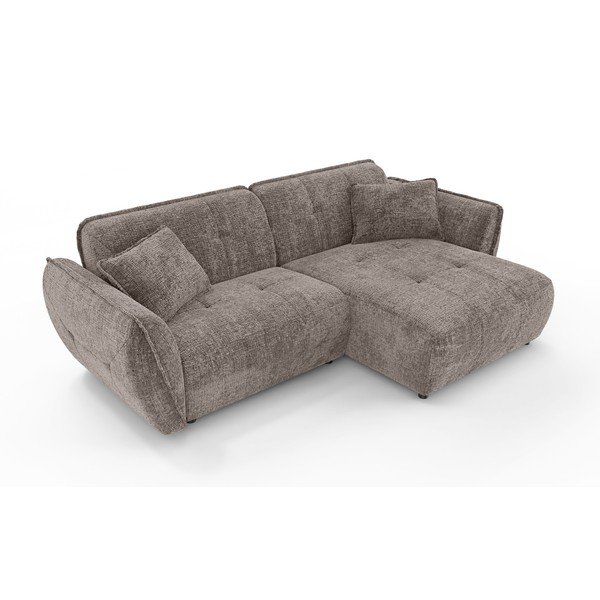 Szarobrązowy narożnik z tkaniny szenilowej (prawostronny/z szezlongiem) Nelia – Ropez-image-2