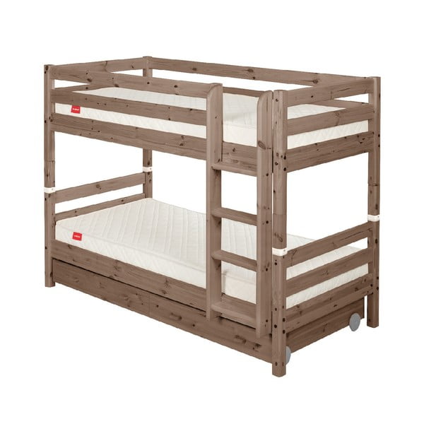 Brązowe dziecięce łóżko piętrowe z drewna sosnowego z szufladą Flexa Classic, 90x200 cm