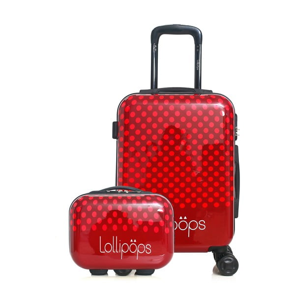 Zestaw czerwonej walizki z 4 kółkami i kosmetyczki Lollipops Penny