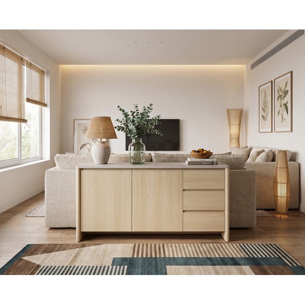 Biała/w jasnym naturalnym kolorze komoda w dekorze dębu 163x80x45 cm Dore – Marckeric-image-1