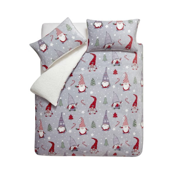 Szara pościel dwuosobowa z mikropluszu 230x220 cm Festive Gnomes – Catherine Lansfield