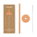 Silikonowa słomka z wieczkiem i szczoteczką w komplecie Tropical Papaya – Muuki