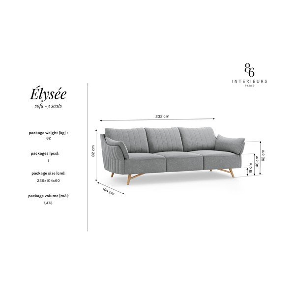 Niebieska sofa Interieurs 86 Elysée, 232 cm-image-4