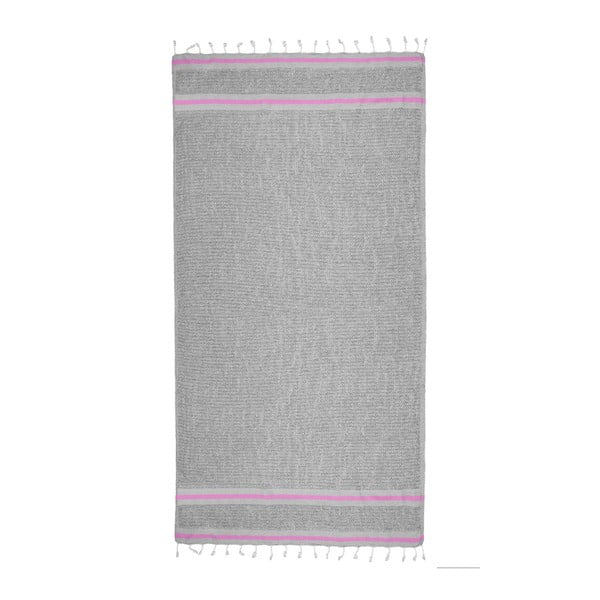Szary ręcznik hammam z różowymi detalami Begonville Avola, 170x90 cm