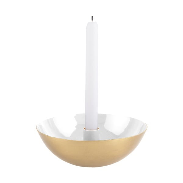 Biały świecznik z detalem w kolorze złota PT LIVING Tub, ⌀ 17 cm