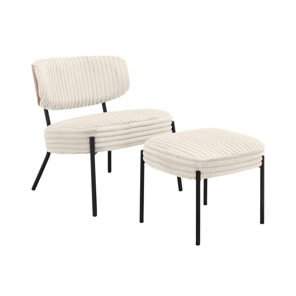 Kremowy sztruksowy fotel z podnóżkiem Jerry – Støraa