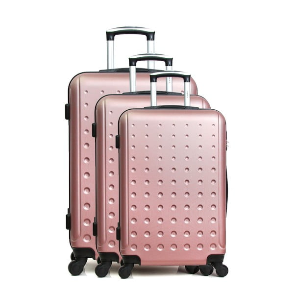 Zestaw 3 różowych walizek na kółkach Hero Taurus