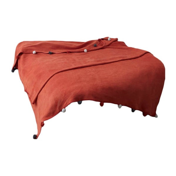 Ceglasta polarowa narzuta 200x220 cm Pom Pom – Mijolnir