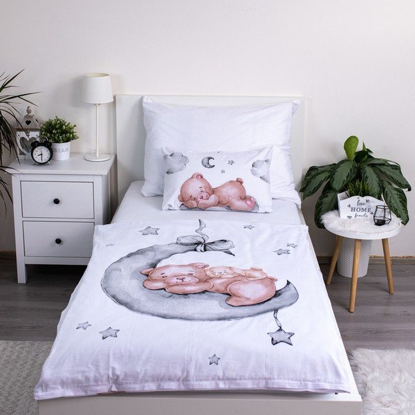 Biała bawełniana pościel dziecięca do łóżeczka 100x135 cm Teddy Bear "Ribbon" – Jerry Fabrics-image-1