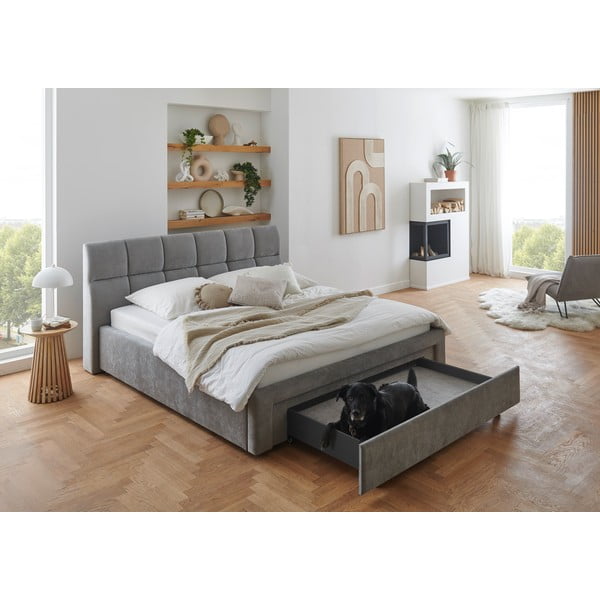 Szare tapicerowane łóżko dwuosobowe bez stelaża 180x200 cm Canyon – Meise Möbel-image-1