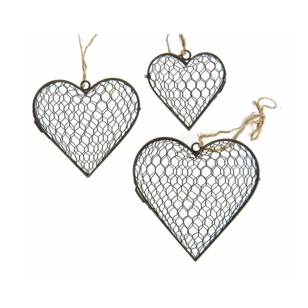 Zestaw 3 dekoracji Antic Line Hanging Hearts